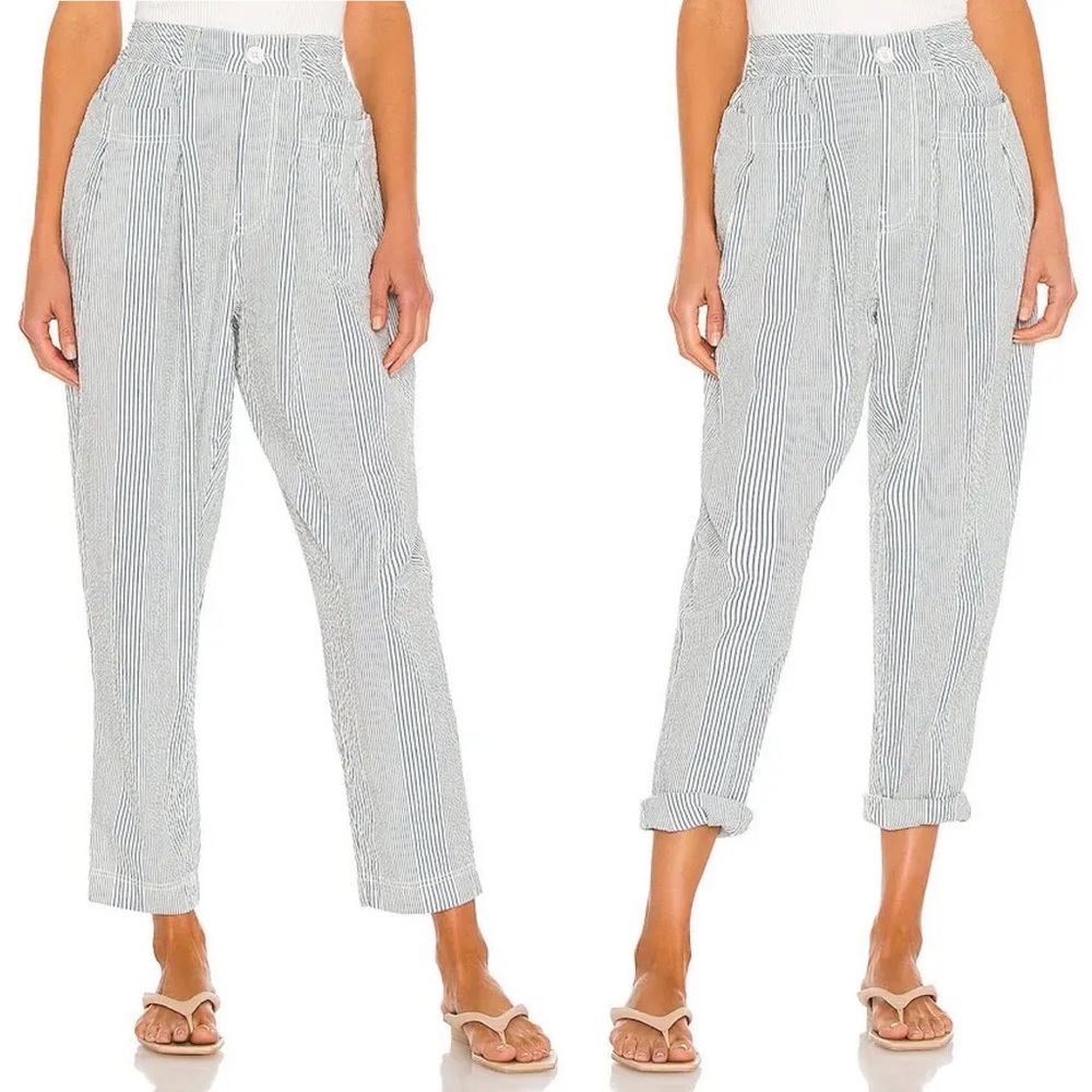 Free People Make A Stand Trousers Blue & White Combo Seersucker Size Small - Picture 5 of 16